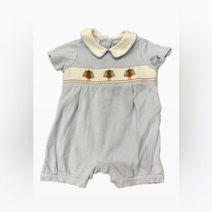 Knit Smocked Turkey Striped Baby Romper